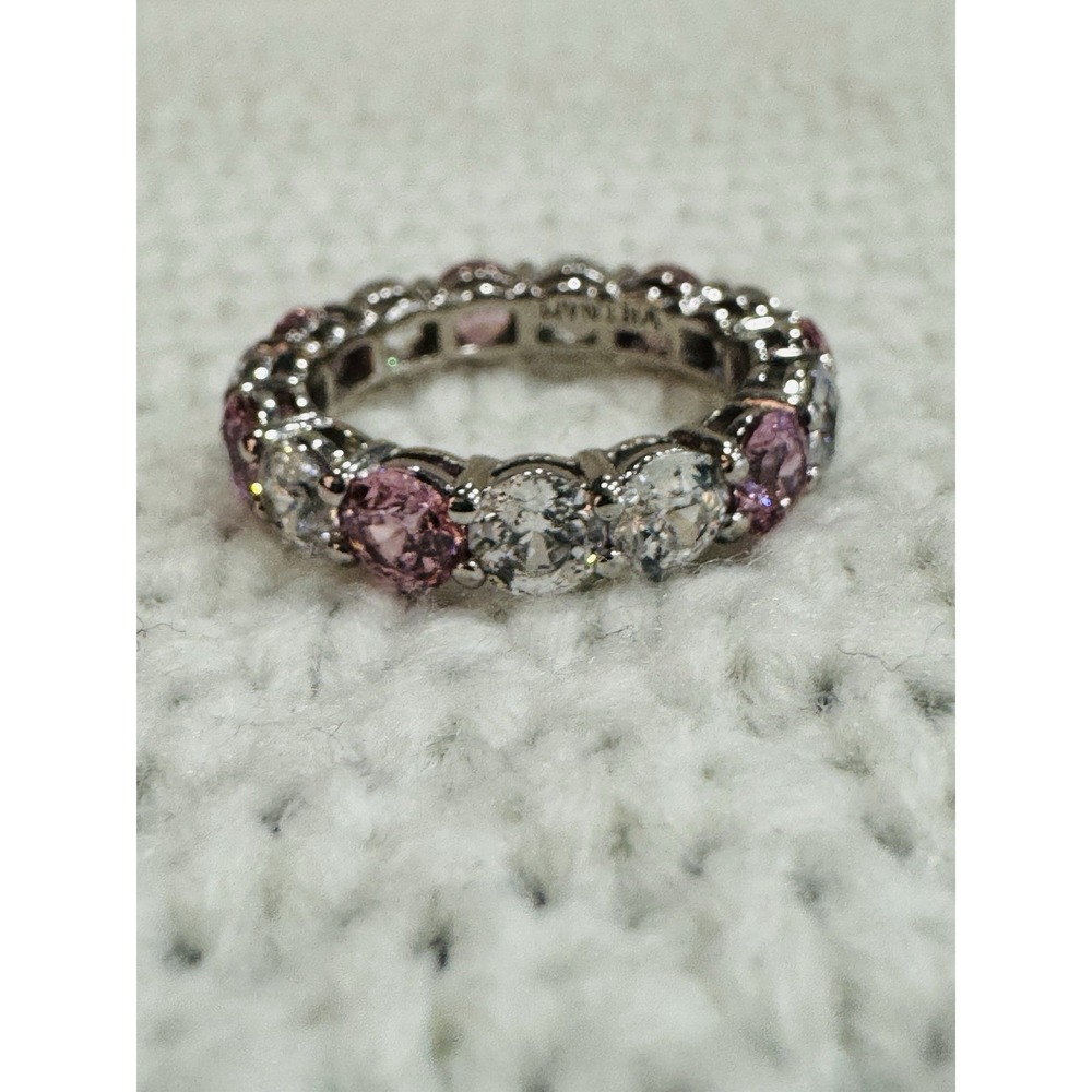 925 Sterling Silver Pink Clear CZ Eternity Band Ring Size 6 Vietnam